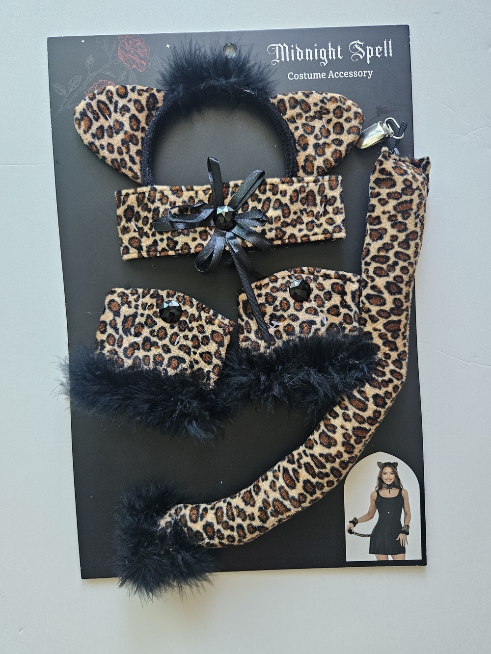 Adults Leopard Costume Accessory Set - Leopard Print with Black Trim
